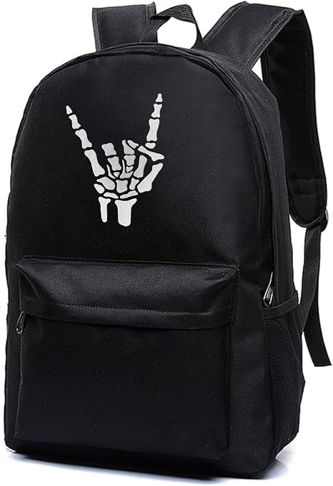 Skeleton Hands School Backpack, Skeleton Hands Embroidery Bookbags Daypack - skull backpack
