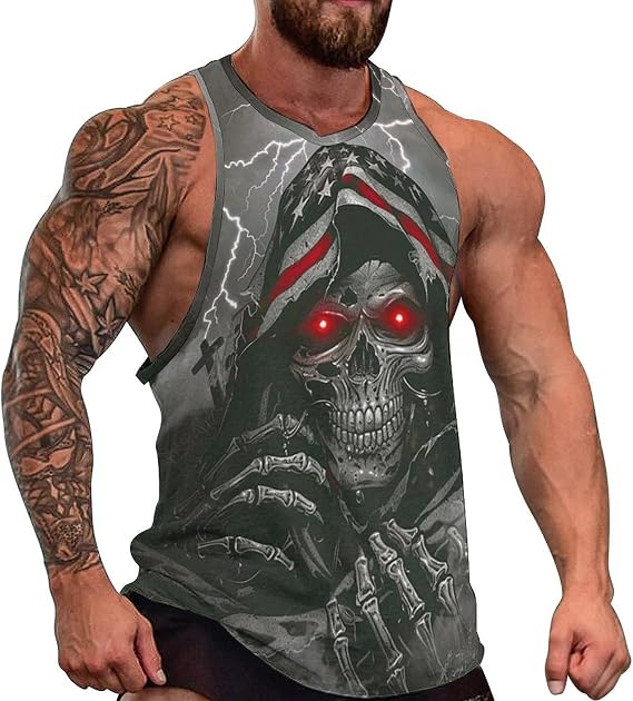 Men's American Flag Eagle Skull Print Tank Top July 4th Patriotic Gym Muscle Shirt - skull tank tops