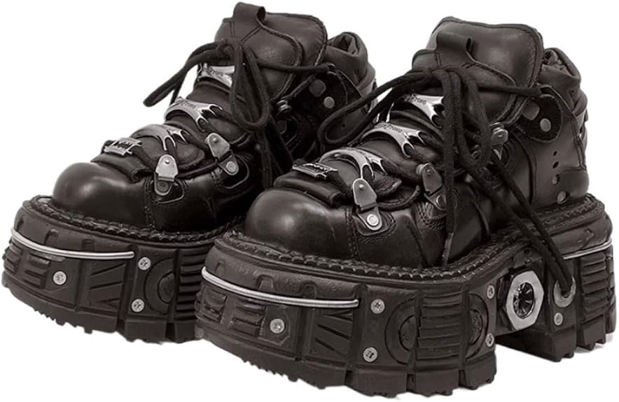 PU Leather Y2K Grunge Punk Platform Height Increase Derby Shoes for Casual Streetwear Mixed Color Thick Sole Sneakers with Skull Metal Accent Design - sugar skull boots