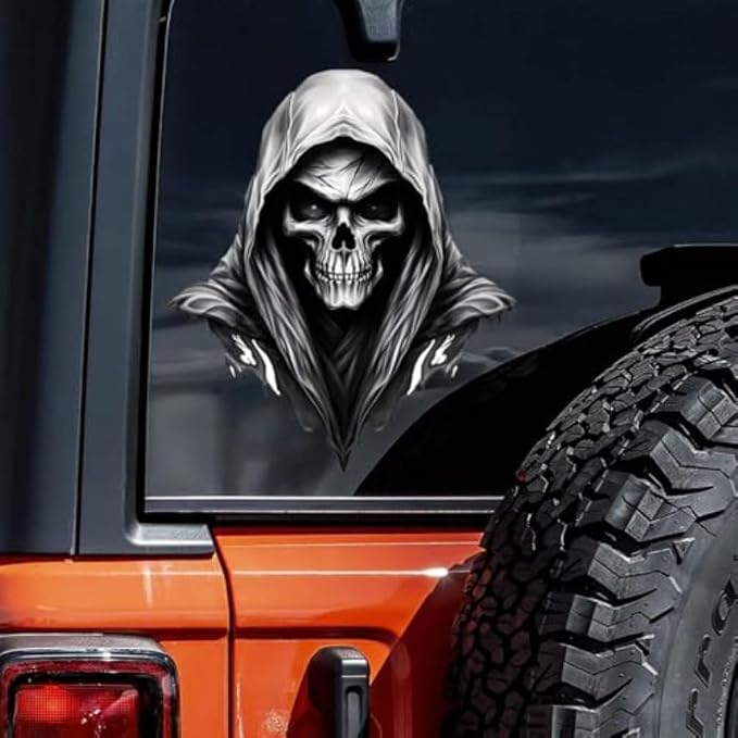 2pcs Cool Skull Vinyl Decal 5.12"x5.9", Badass Biker Sticker for Car, RV, Notebook, Suitcase, Biker Gang Gift, Waterproof & Durable Car Decal Sticker |#JT165 - skull sticker