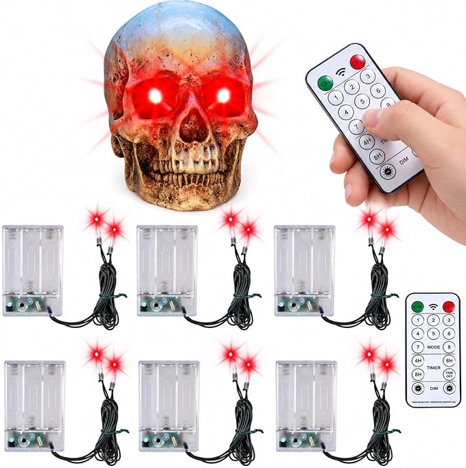 [Timer] 6PCS Halloween LED Glowing Eyes for Masks, Light Up Skull Eyes