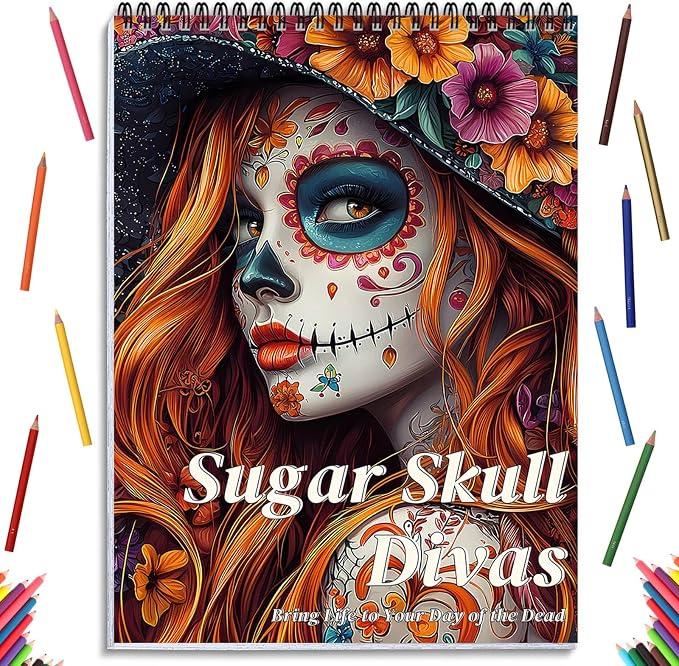 Sugar Skull Women Adult Coloring Book for Women Relaxation, Spiral Bound - sugar skull book