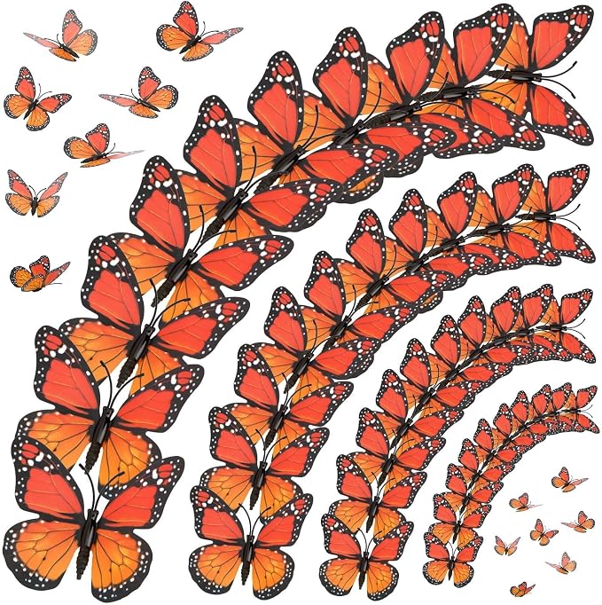 Monarch Butterfly Decorations, 30Pcs Fake Orange Butterfly - skull sticker