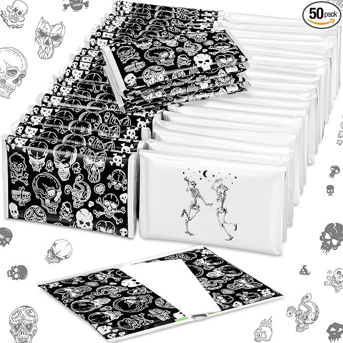Fourluoo 50 Pack Halloween Skull Individual Pocket Tissues Bulk Travel Size - skull toilet paper