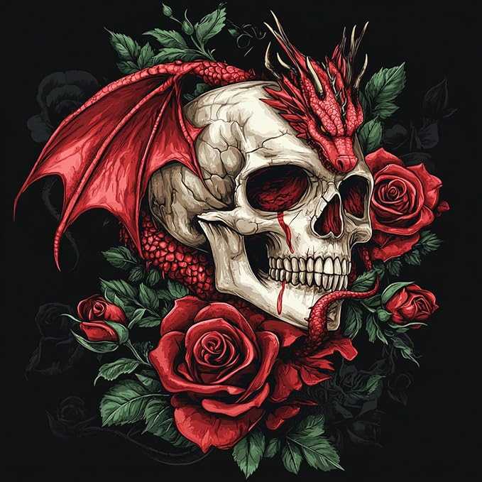 RICUVED Skull Diamond Art Kits for Adults, Dragon Diamond Painting Kits for Beginners, Flowers Skeleton DIY 5D Full Round Drill Gem Crystal Rhinestone Art and Craft Kit for Home Wall Decor 12x12 Inch - skull painting