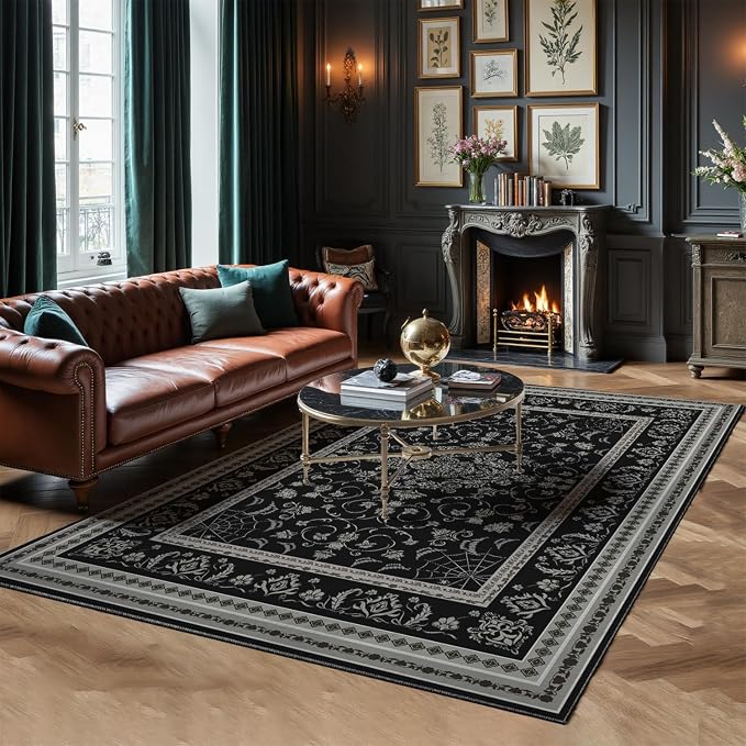 Nayoroom Black Gothic Spider and Fang Area Rug, Machine Washable, 8 x 10 ft - skull carpet