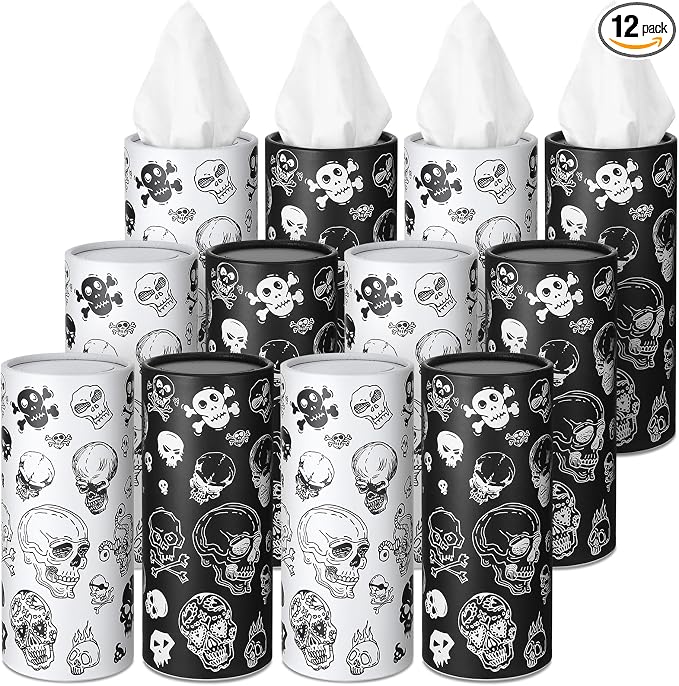 Fourluoo 12 Pack Skeleton Car Tissues Cylinder Round for Cup Holder 3 Ply