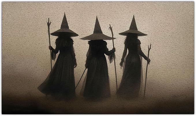 Halloween Outdoor Witch Decor, Gothic Halloween Decor for Bath Mat Bathroom Kitchen, Dark Academia Fall Welcome Mats for Front Door Porch Outside Entryway, 17×30 Inches