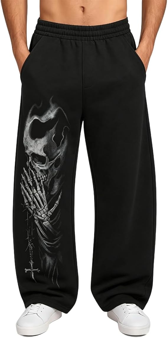 Men's Gothic Graphic Joggers Relaxed Fit Punk Streetwear Sweatpants with Pockets Hip Hop Lounge Track Pants - skull hoodie