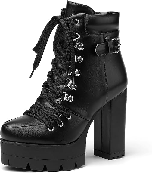 Susanny Sexy High Heels for Women Boots Round Toe Platform Booties Lace Up Suede Side Zipper Ankle Bootie - sugar skull costume