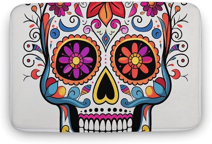 19.7"x31.5" Bathroom Rugs Sugar Skull Bath Mat for Bathroom Super Absorbent Shower Rug Non-Slip Floor Mat Quick Drying Bath Rug for Bedroom Kitchen Sink Bathtub Edge - skull toilet rug