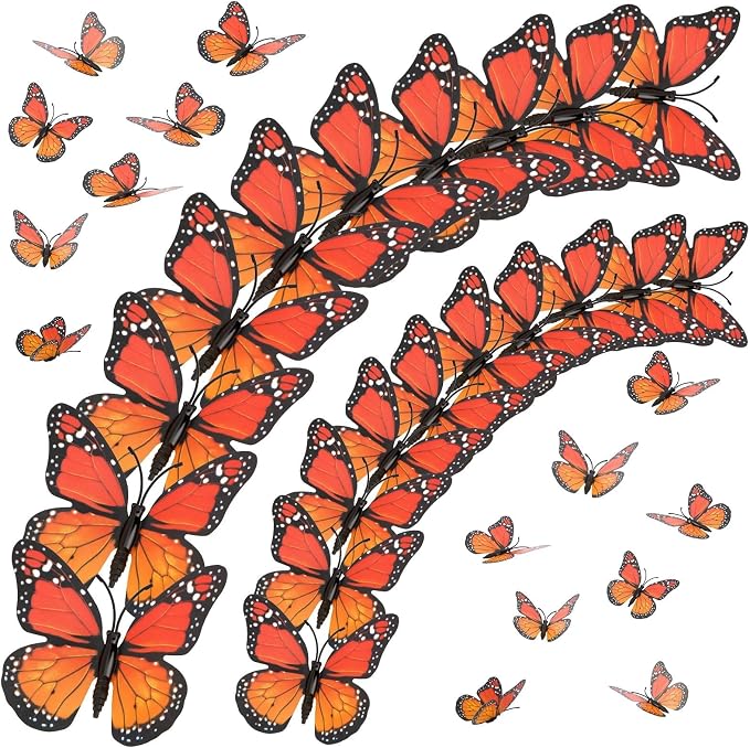 30 Pieces Monarch Butterfly Decoration, 3D Artificial Fake Butterflies Magnetic Accessories for Halloween Day of The Dead Party Favors Decorations Home Wedding Wall Decor（2 Size） - skull sticker