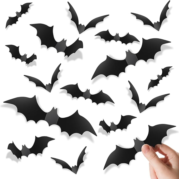 Piteno® 140Pcs Bats Halloween Decorations Party Supplies, Realistic PVC 3D Black Scary Bat Stickers for Creepy Home Decor Halloween Party Decorations DIY Wall Window Decal Bathroom Indoor - skull wreath