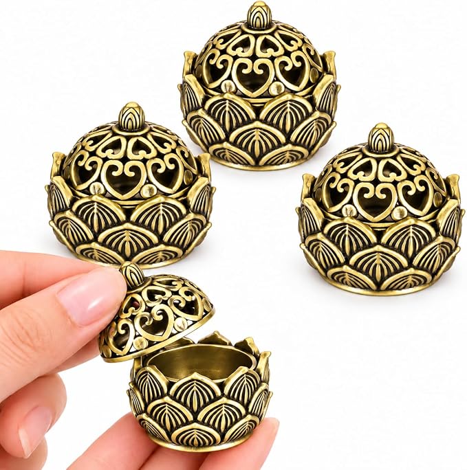3 Hollow Lotus Fragrance Incense Burner, Mini Incense Holder - skull incense burner