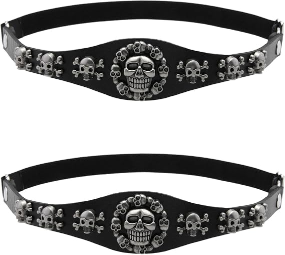 2PCs Punk Faux Leather Skulls Leg Garter, Elastic Rock Thigh Garters Belt for Women Halloween Parties - skull wallet