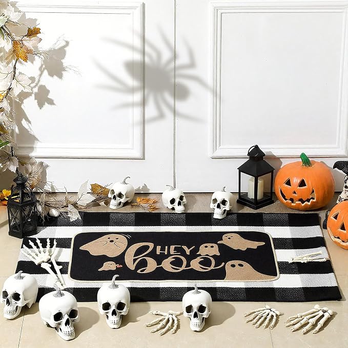 2 Pcs Halloween Doormat Skull Welcome Mat Layered 17x30 & 28x43 - skull door mat