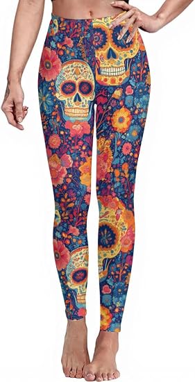 Sister Amy Women 3D Printed Geometric Figures Ankle Elastic Tights Legging - skull leggings