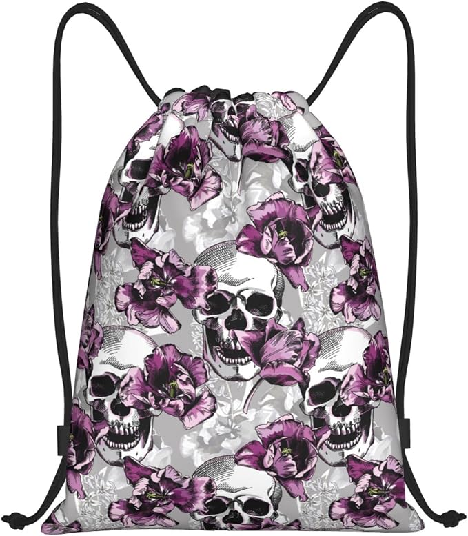 Gianlaima Drawstring Backpack Gym draw string bag For Men Women - skull suitcase