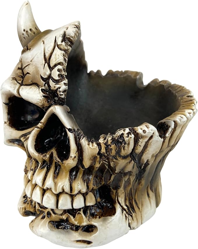 Fantasy Ashtray Ash Holder for Smokers Cigarettes Desktop Decoration Garden Statue Gift Outdoor Lawn Patio Gift for Home Office Balcony Yard Lawn (Skull Beige)