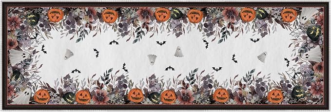 Artoid Mode Pumpkins Floral Ghost Halloween Runner Rug 2x6 Feet - skull carpet