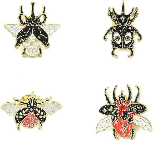 8 pcs 4 Styles Beetle Theme Alloy Enamel Brooches Pins Cartoon Skull Insect Animal Lapel Pins for DIY Jewelry Clothes Backpack Hats Jackets Badge Craft - skull jacket