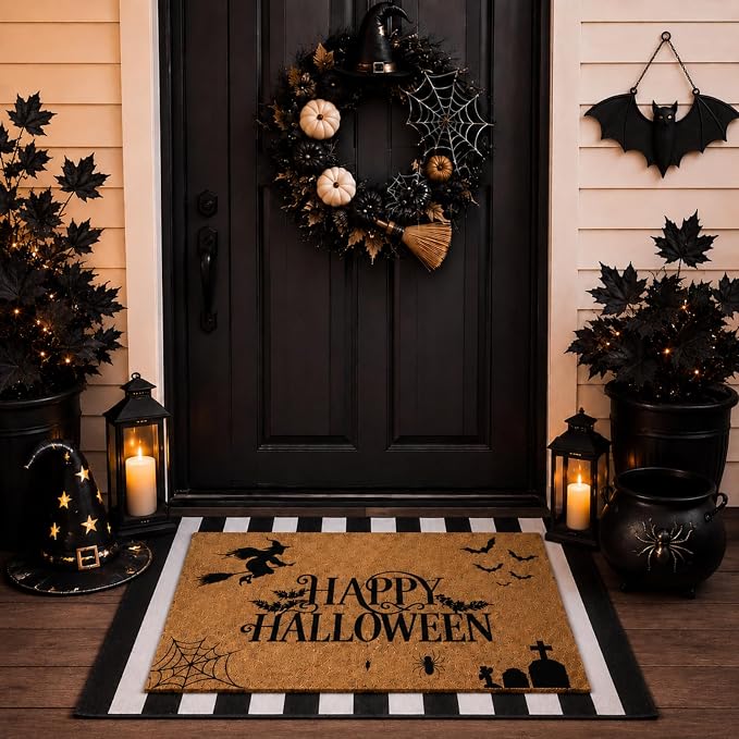 2 Pcs Halloween Doormat Outdoor Happy Halloween Welcome Mats - skull floor mat