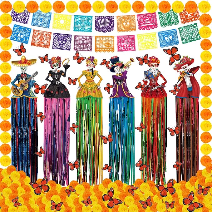 94 Pcs Dia De Los Muertos Ofrenda Altar Decorations Kit Sugar Skull Decor