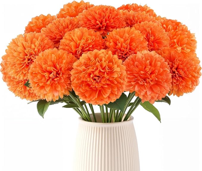 12 PCS Artificial Marigold Flowers with Stems for Mexican Day of The Dead - skull wreath