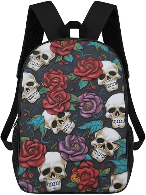 Sugar Skull Flowers Lightweight Backpack Casual Carry On Laptop Backpack,Hiking Bag for Camping Sports Work - skull backpack