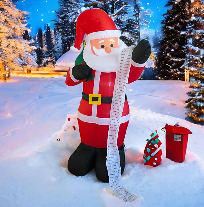 PTS 6FT Inflatable Santa with List Outdoor Decoration, Christmas Blow Up Yard Decorations, Built-in LED Lights Inflatables Xmas Holiday Funny Decor for Indoor Lawn Garden