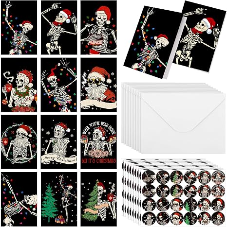 Motiskyy 48 Kit Skeleton Christmas Cards with Envelopes Kit Bulk - skeleton
