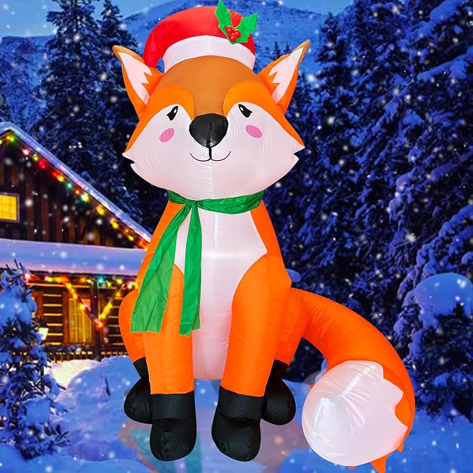 4FT Inflatable Christma Fox Decoration with Santa Hat and Wreath Blow Up Built-in LED for Holiday Lawn Yard Garden Home Indoor Outdoor Party - skull inflatable