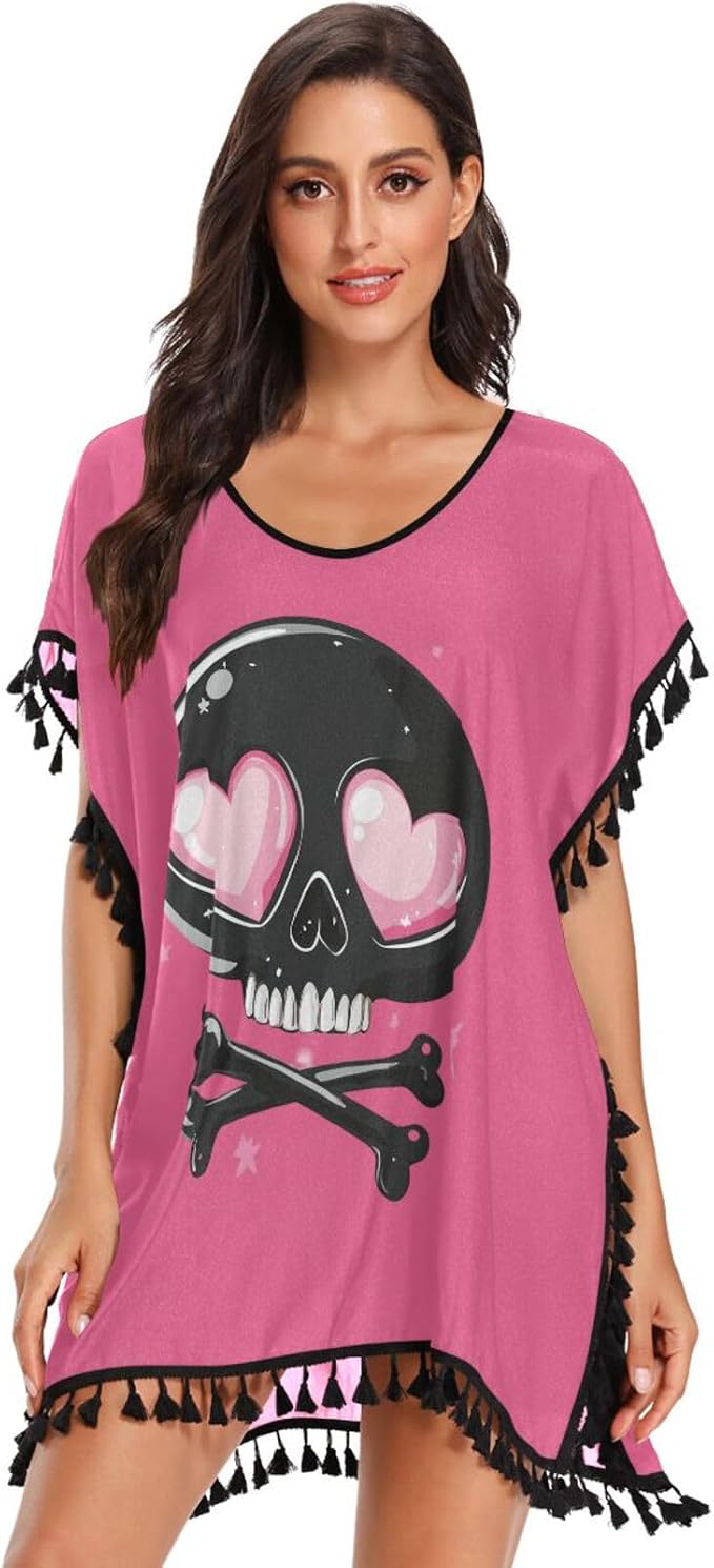 DOMIKING Bathing Suit Cover Ups for Women Beach Swimsuit Cover Up Beach Dress - skull swimsuit