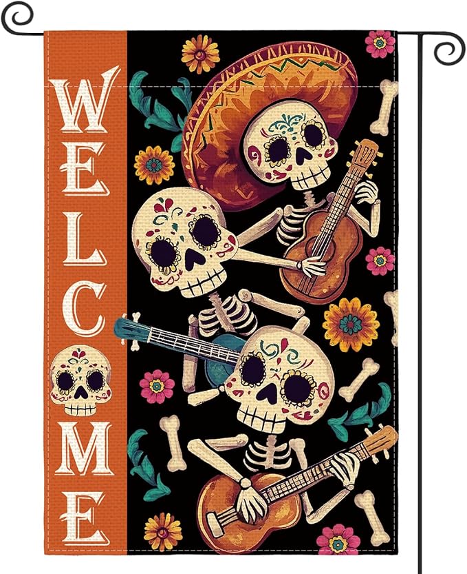 AVOIN colorlife Sugar Skull Halloween Día de Muertos Garden Flag 12x18 Inch - skull floor mat