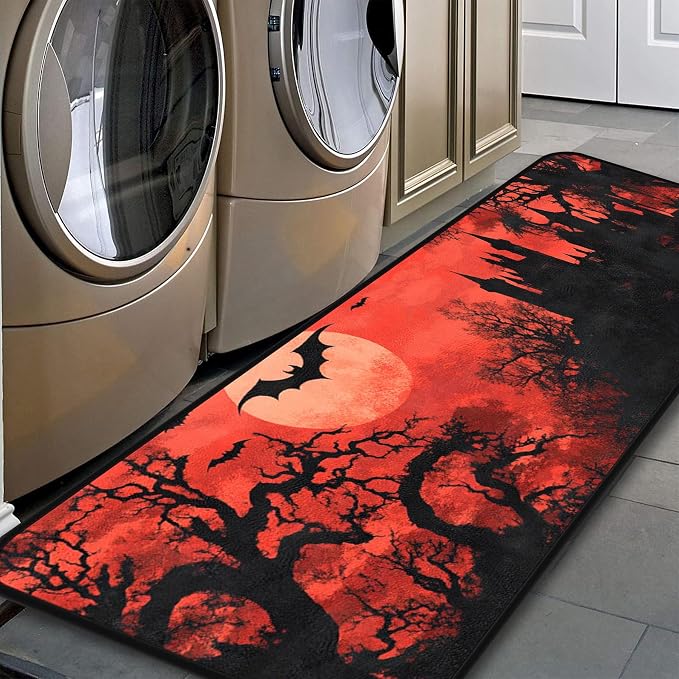 Halloween Bat Kitchen Floor Mat,Laundry Room Runner Rugs 51''x17'',Non-Slip,Floor Mat Runner for Laundry Room, Kitchen,Bathroom,and Mudroom - skull floor mat