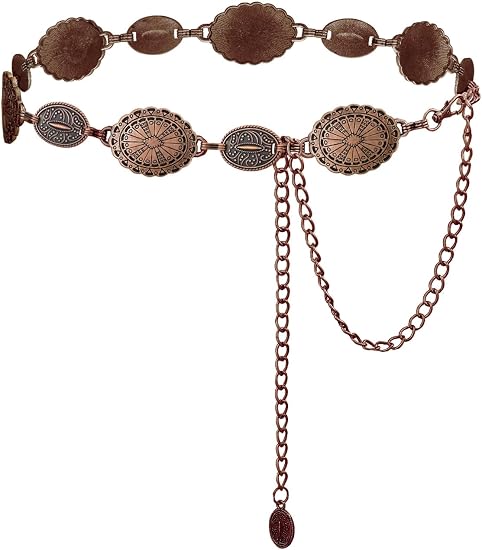 TOPACC Western Metal Concho Belt for Women Cowgirl Chain Belts for Dresses Jeans Country Concert Outfit - skull wallet