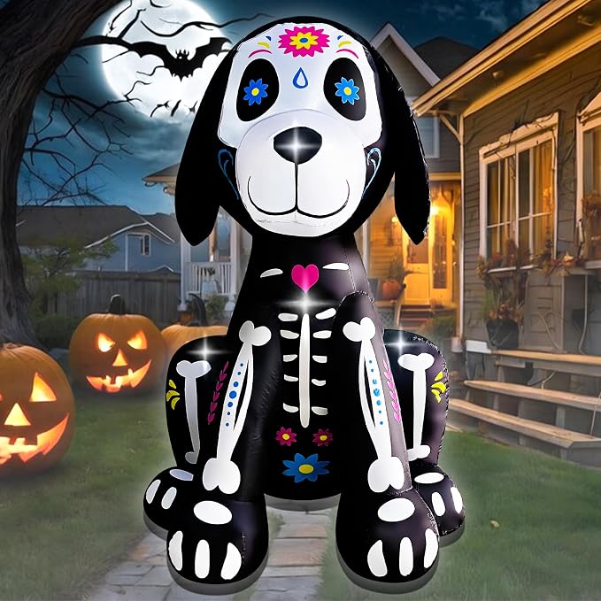 5FT Halloween Inflatables Skeleton Dog Yard Decor - skull inflatable