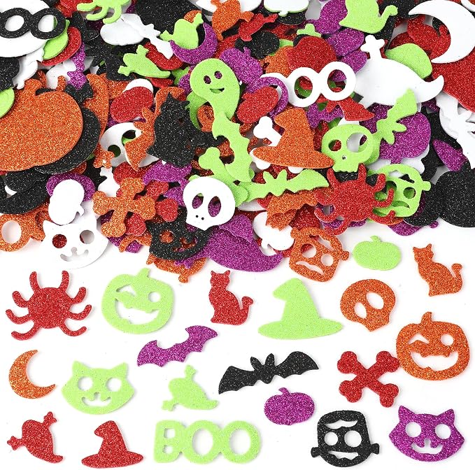 Halloween Foam Stickers, Halloween Stickers for Teens Crafts, 300PCS Self Adhesive Glitter Ghost Pumpkin Bat Spider Shaped Foam Sticker Arts Crafts DIY Sticker for Halloweens Party Supplies Decoration - skull sticker