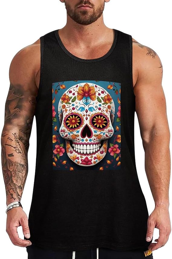 Tank Tops Men Colorful Sugar Skull Sleeveless Shirts for Men Summer Men's Slim Fit Underwear Men's Clothing - skull tank tops