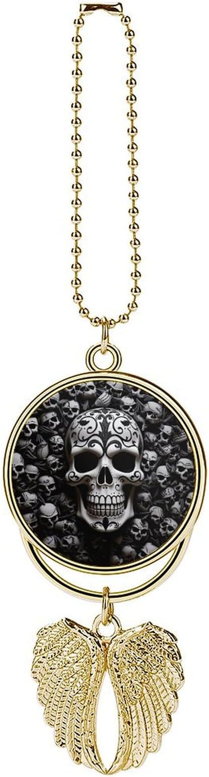 Black and White Skulls Rear View Mirror Hanging Accessories Car Hanging Ornament Cute Car Accessories for Men Women Cars Mirror Decor Funny Truck Cars Pendant Auto Charms Golden