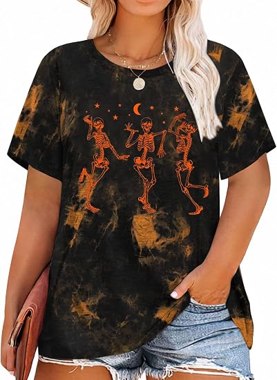 Women Plus Size Halloween Shirts Hocus Pocus Sanderson Graphic Tee Fall Top - skull tshirt