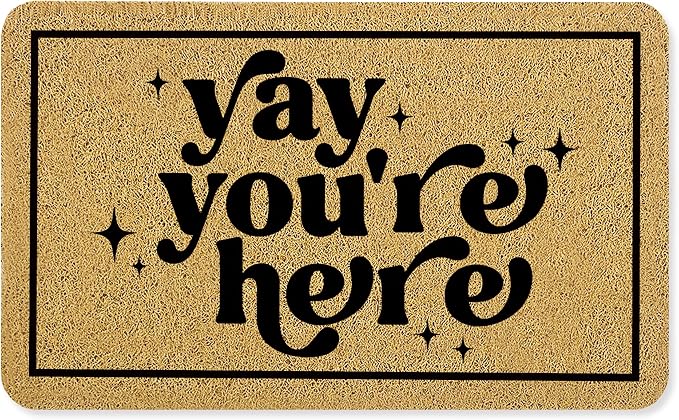 Funny Welcome Door Mat, Yay You're Here Doormat for Front Door Indoor Outdoor Porch Entrance Entryway, Funny Welcome Mat Outside, 17x30 Inches - skull door mat