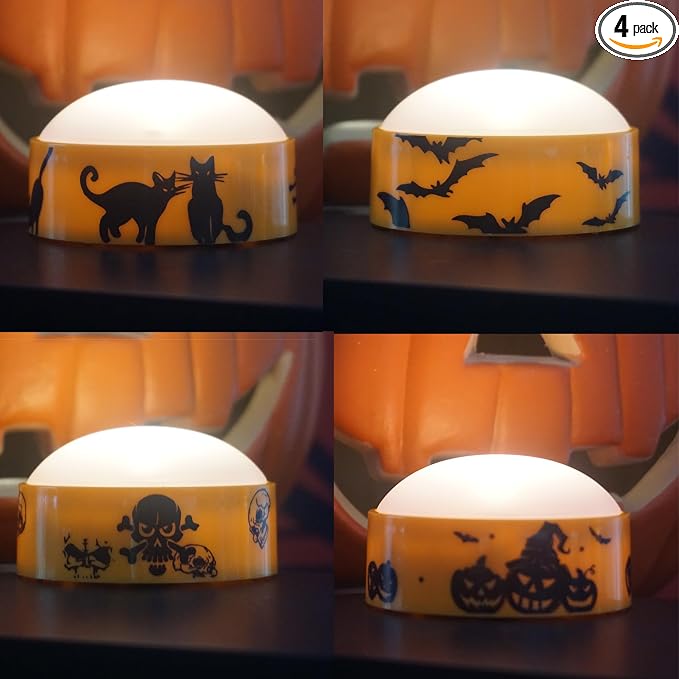 4 Halloween Battery LED Jack-O-Lantern Pumpkin Lights with Remote Decals