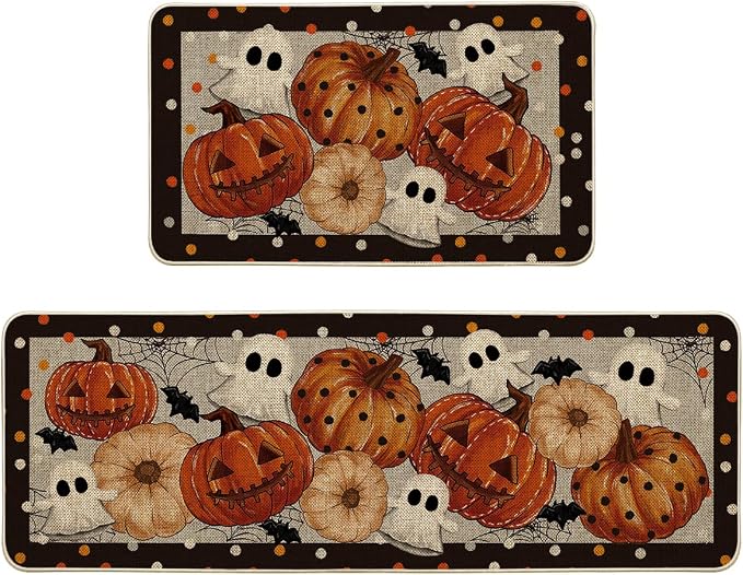 Artoid Mode Black Ghost Halloween Kitchen Mats Set of 2-17×29+17×47