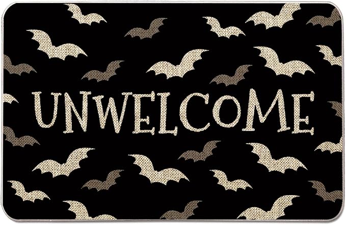 Halloween Door Mat Unwelcome Outdoor Bat Rug Bathroom Doormat Entrance Rugs Farmhouse Home Kitchen Decoration Floor Front Door Porch Mats 17 x 27 Inch - skull floor mat