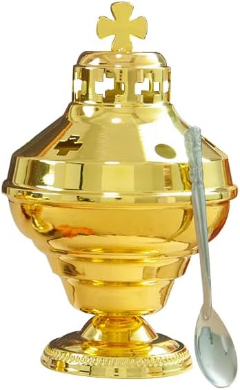 Orthodox Church Mass Supplies Greek Style Incense Burner Holy Grail with Spoon Religious Gift Altar Decoration (Incense Burner) - skull incense burner