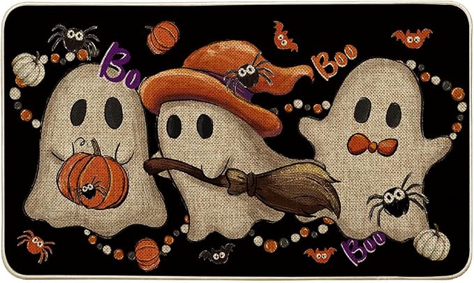 Artoid Mode Ghost Pumpkin Halloween Doormat 17x29 Inch - skull carpet