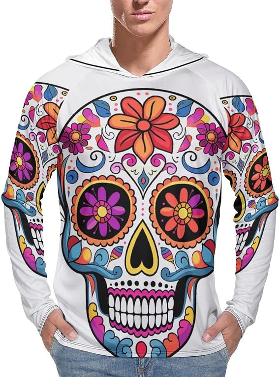 Men's UPF 50+ Sun Protection Hoodie Outdoor UV Shirts Sugar Skull Long Sleeve Quick Dry Fishing Hiking Shirt - skull hoodie