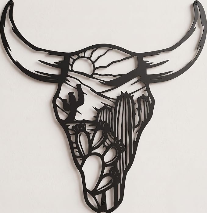 Zckjnoi Western Cow Skull Cactus Desert Metal Wall Art Sculptures