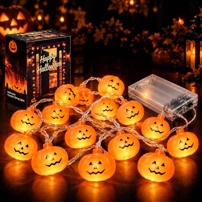 Halloween Pumpkin String Lights, 20 LED,10FT, Battery Operated - string light